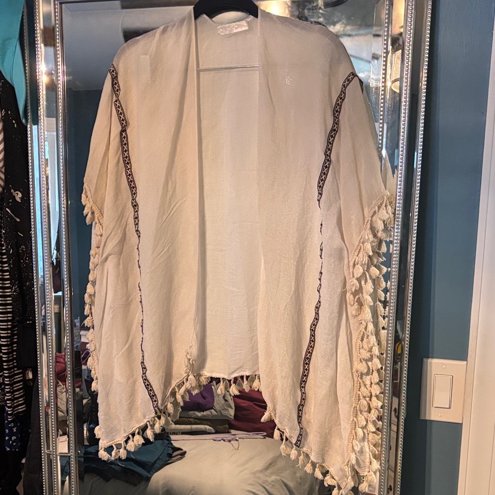 Cream Kimono with Tassel Trim